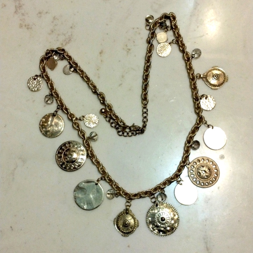 Claire's Gold tone Medallion and Crystal heavy necklace